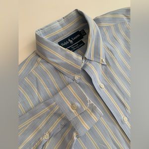 Ralph Lauren Men’s Yarmouth Blue White Yellow Stripe Button Down Shirt Sz Large